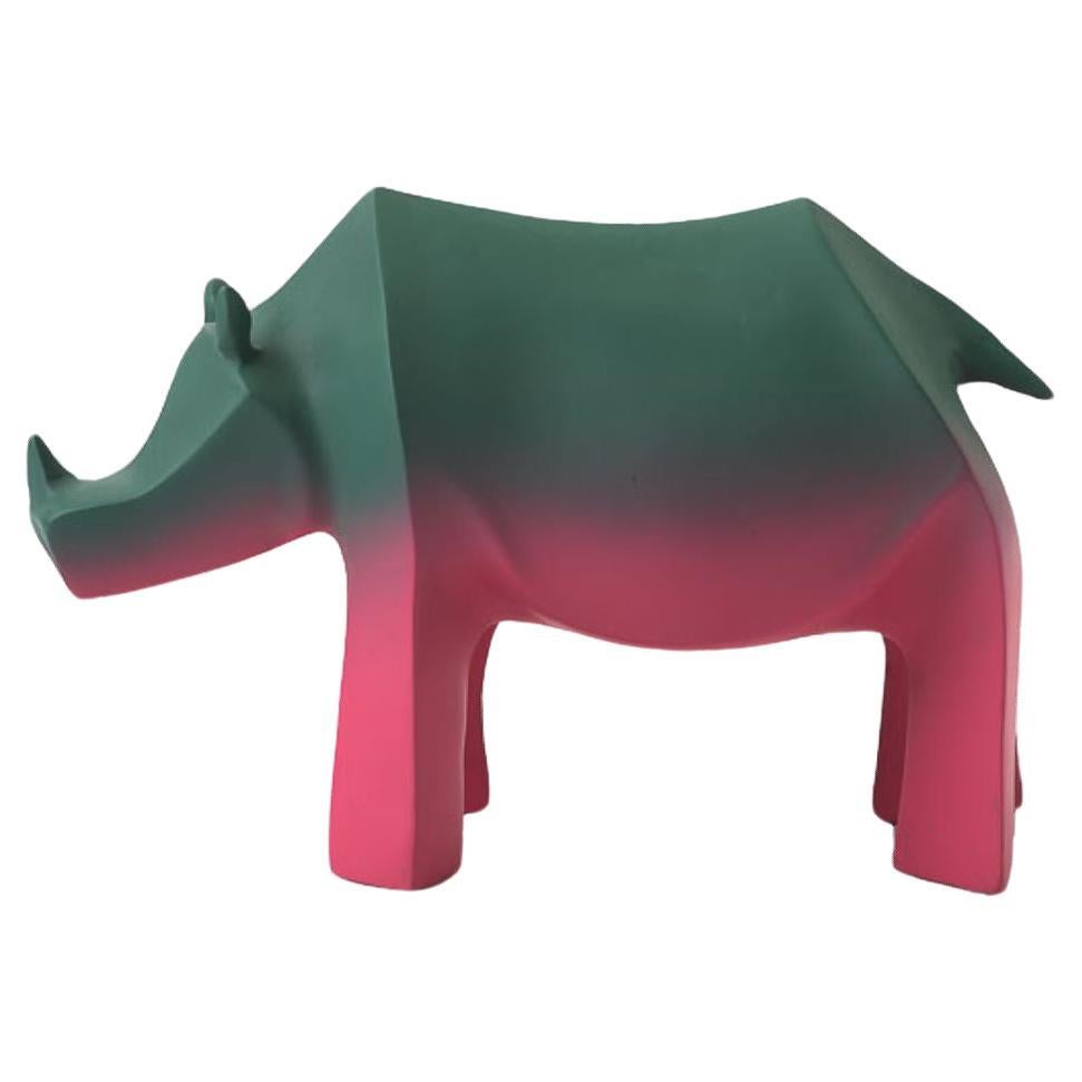 Indian Gradient Fiberglass Rhino Sculpture by Kunaal Kyhaan For Sale