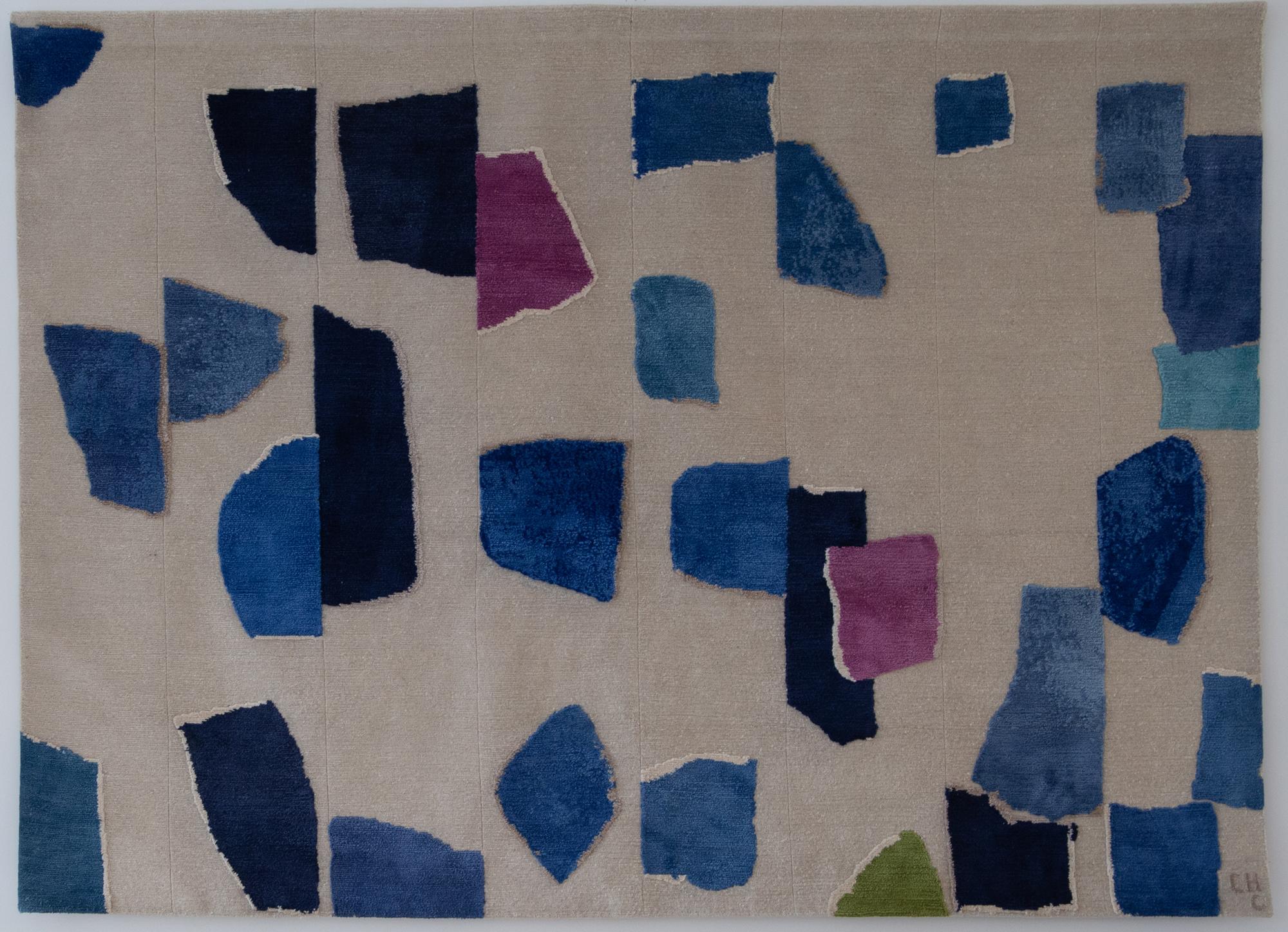 Rhizomes milky way blue hand knotted rug by Charlotte Culot
Edition: 8
Signed
Dimensions: 250 x 180 cm
Materials: Silk, wool, linen, allo
Hand knotted.

During a visit to Château La Coste in 2018 Charlotte Culot was inspired by a strikingly