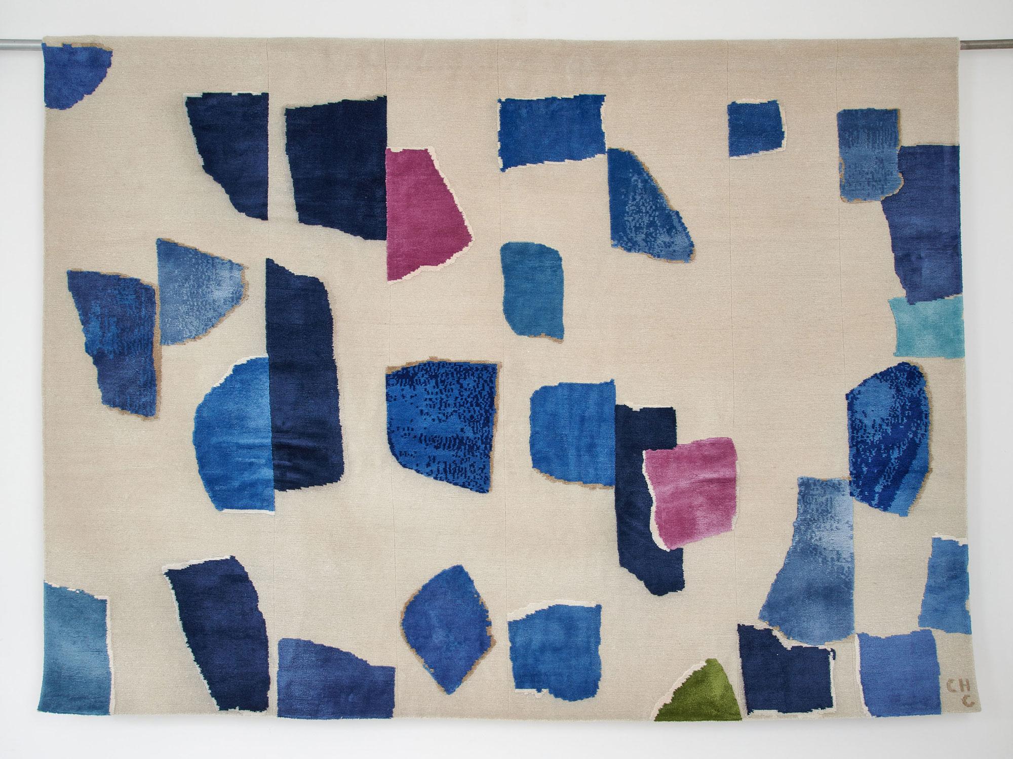 Modern Rhizomes Milky Way Blue Hand Knotted Rug by Charlotte Culot For Sale