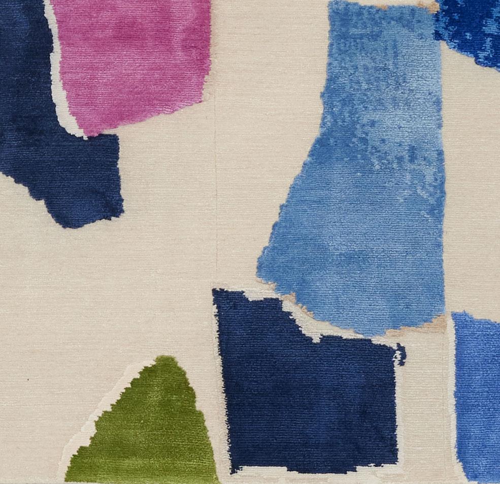 Contemporary Rhizomes Milky Way Blue Hand Knotted Rug by Charlotte Culot For Sale