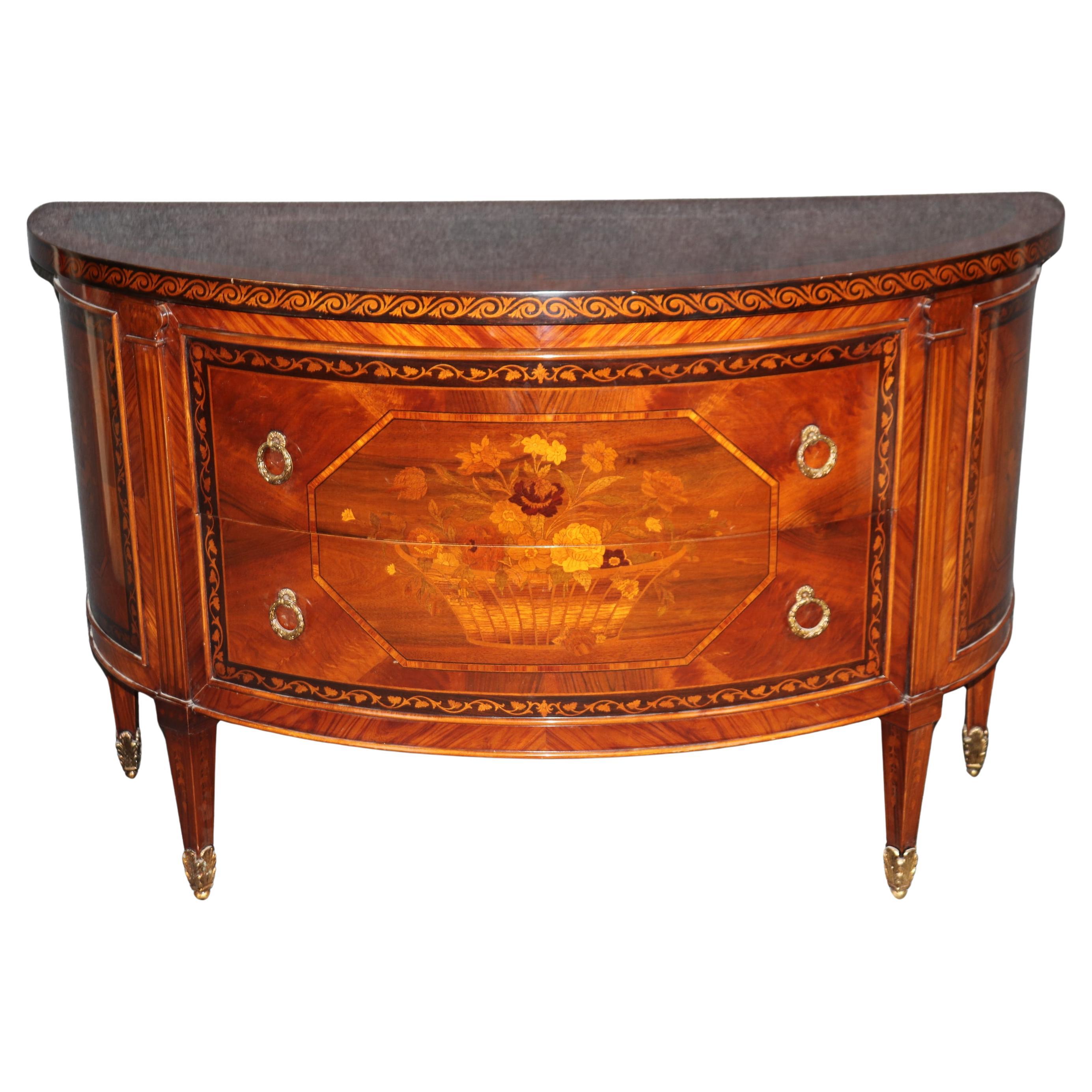 Rho Mobili Italienische Demilune-Kommode im Louis-XVI.-Stil mit Intarsien aus Bronze, Rho Mobili im Angebot