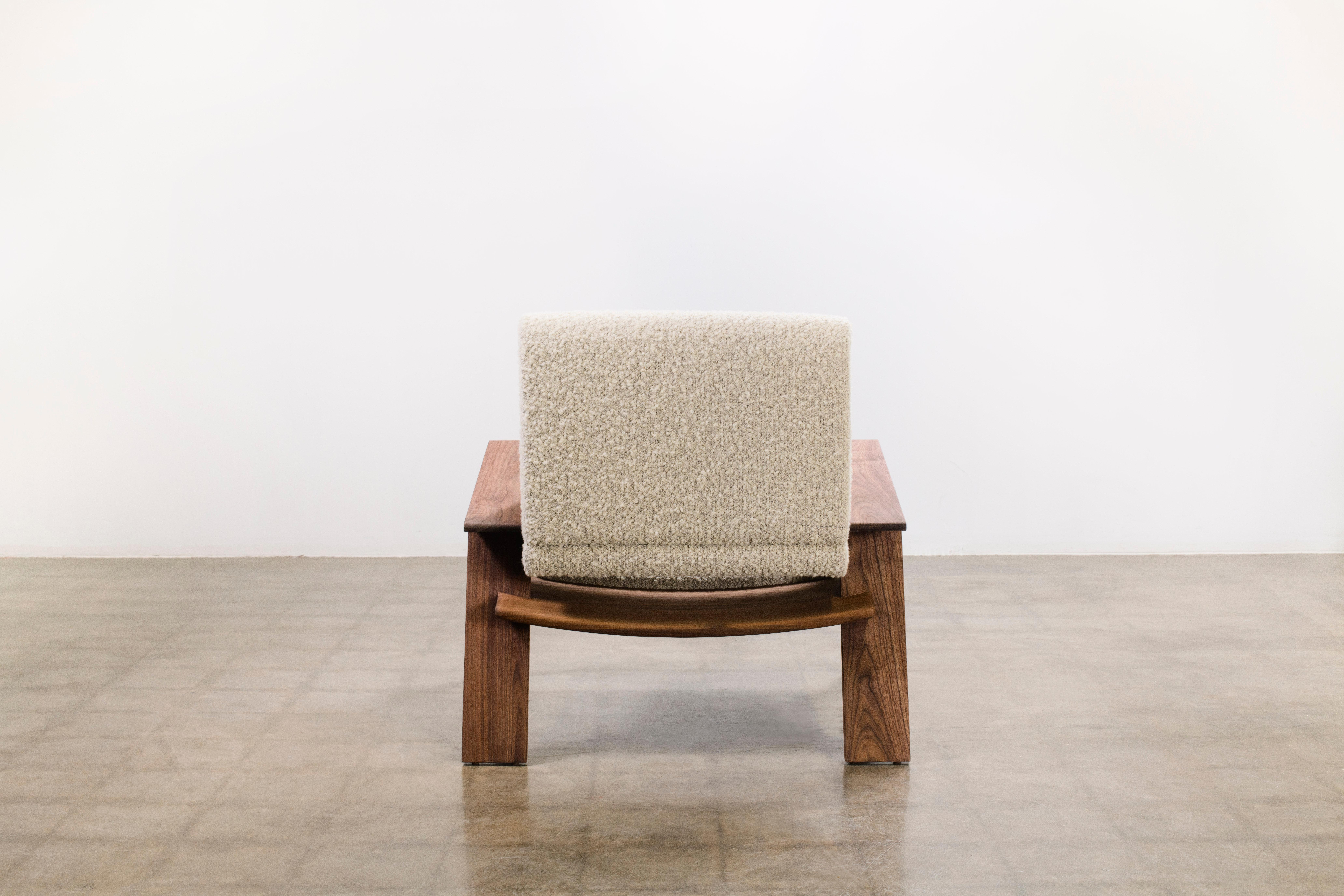 Hand-Crafted Rhoco Arm Chair by Levi Christiansen in Walnut and Mohair Bouclé For Sale