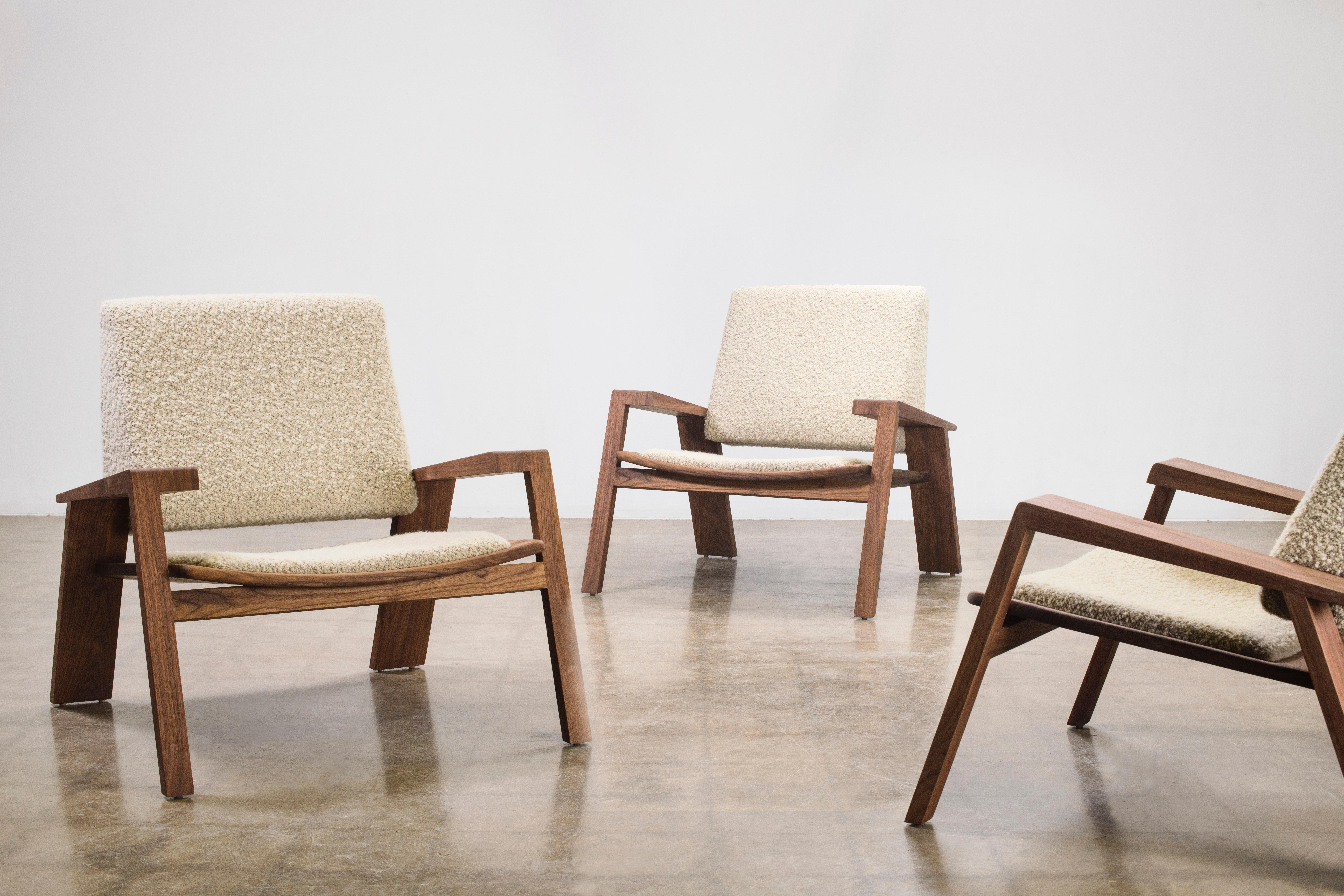 Rhoco Arm Chair by Levi Christiansen in Walnut and Mohair Bouclé In New Condition For Sale In Tucson, AZ