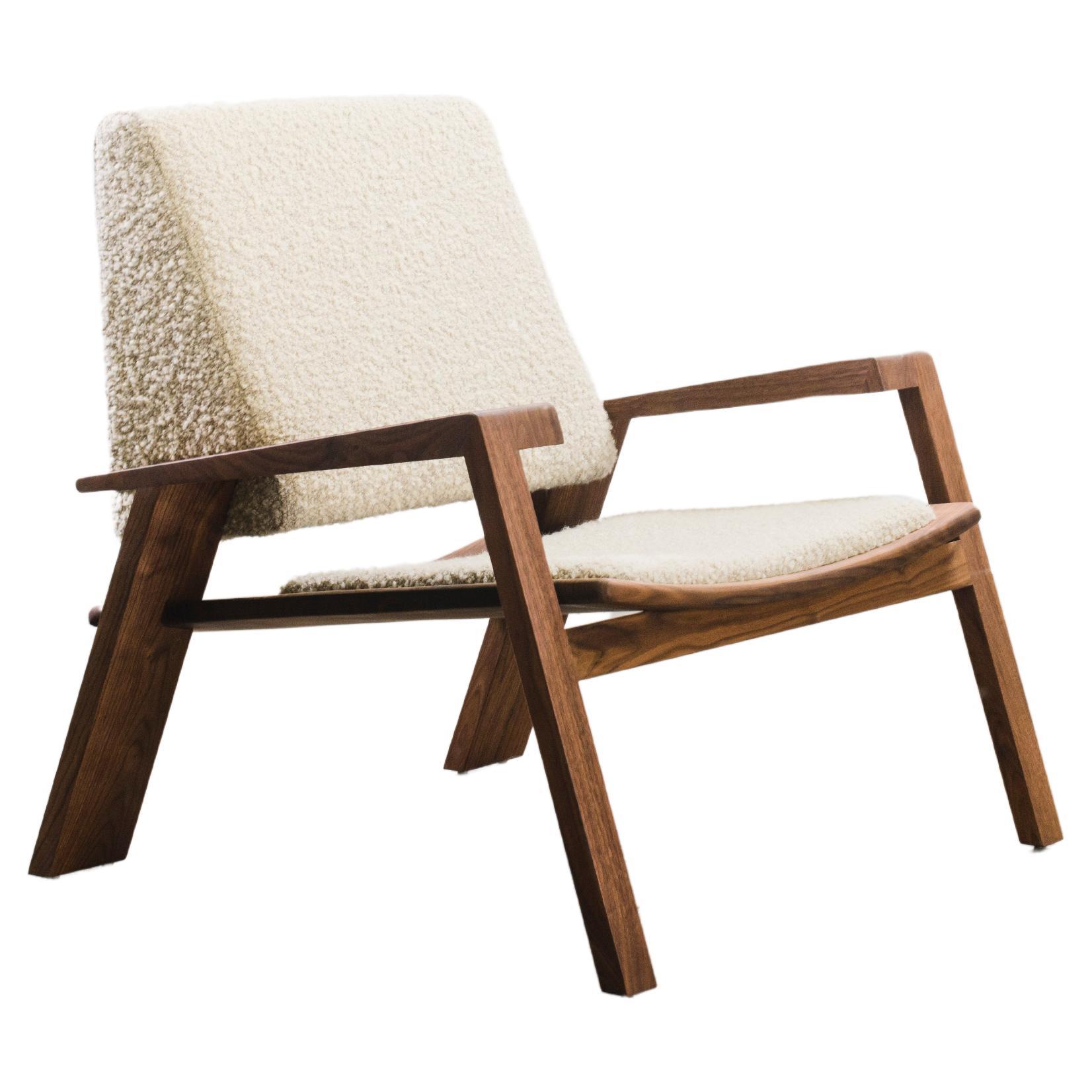 Rhoco Arm Chair by Levi Christiansen in Walnut and Mohair Bouclé For Sale