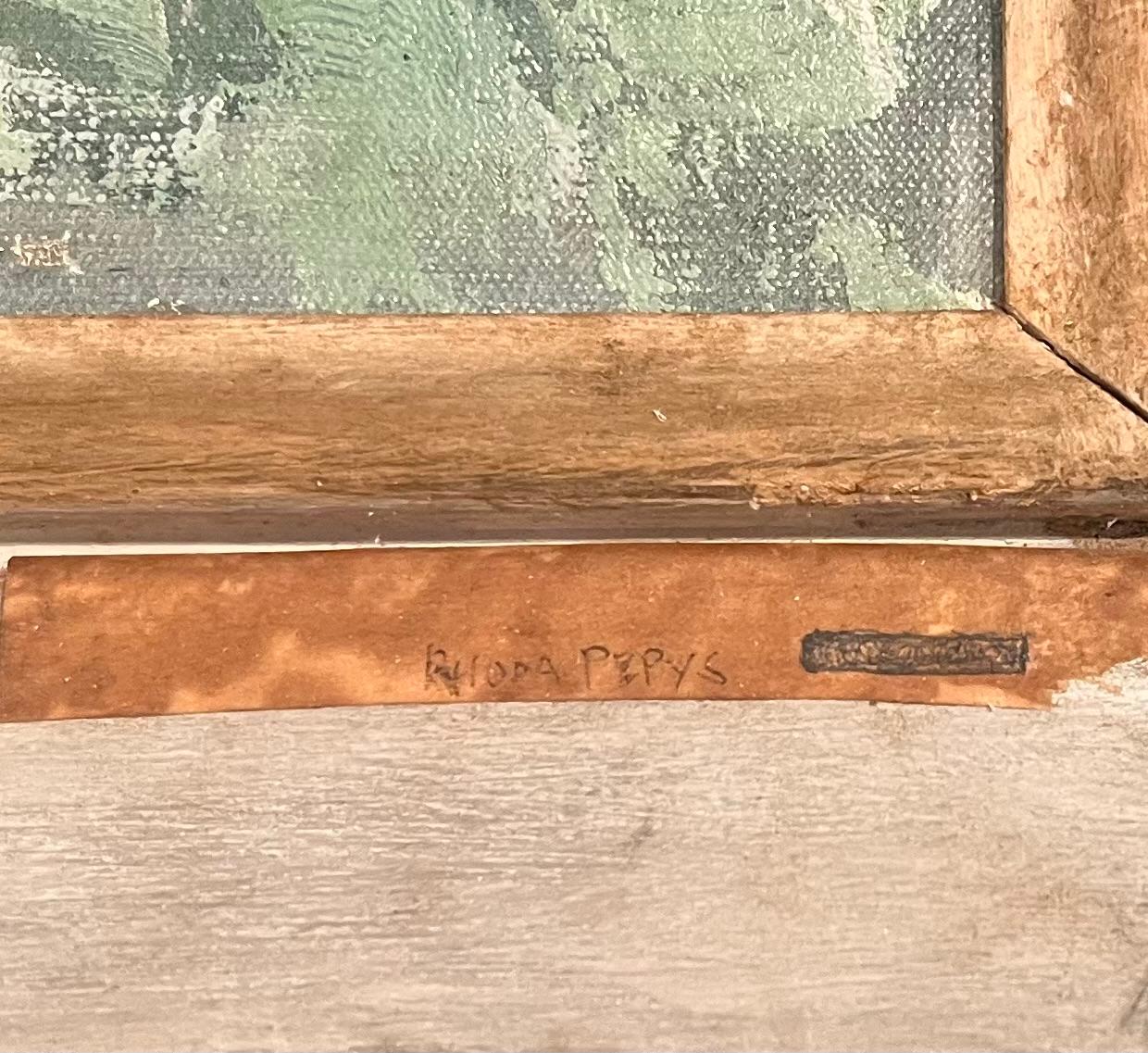 Figures in an Archway - Gray Figurative Painting by Rhoda Pepys