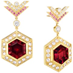 AnaKatarina Rhodalite Garnet, Pink and White Diamonds and Yellow Gold Earrings AnaKatarina Rhodalite Garnet, Pink and White Diamonds and Yellow Gold Earrings