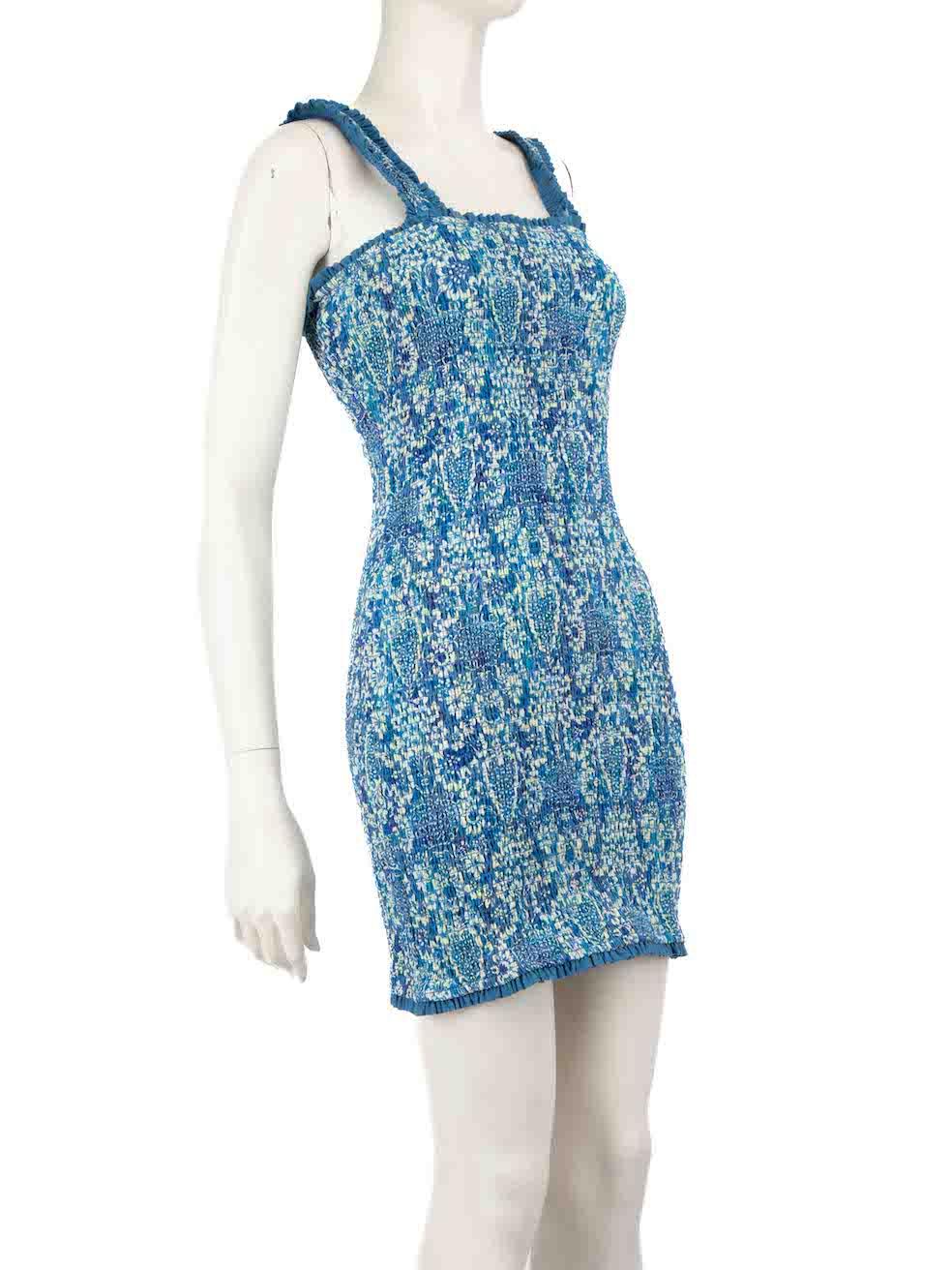 CONDITION is Never worn, with tags. No visible wear to dress is evident on this new Rhode designer resale item.
 
 
 
 Details
 
 
 Model: Jasmine
 
 Blue
 
 Cotton
 
 Dress
 
 Smocked
 
 Stretchy
 
 Figure hugging fit
 
 Mini
 
 Sleeveless
 
