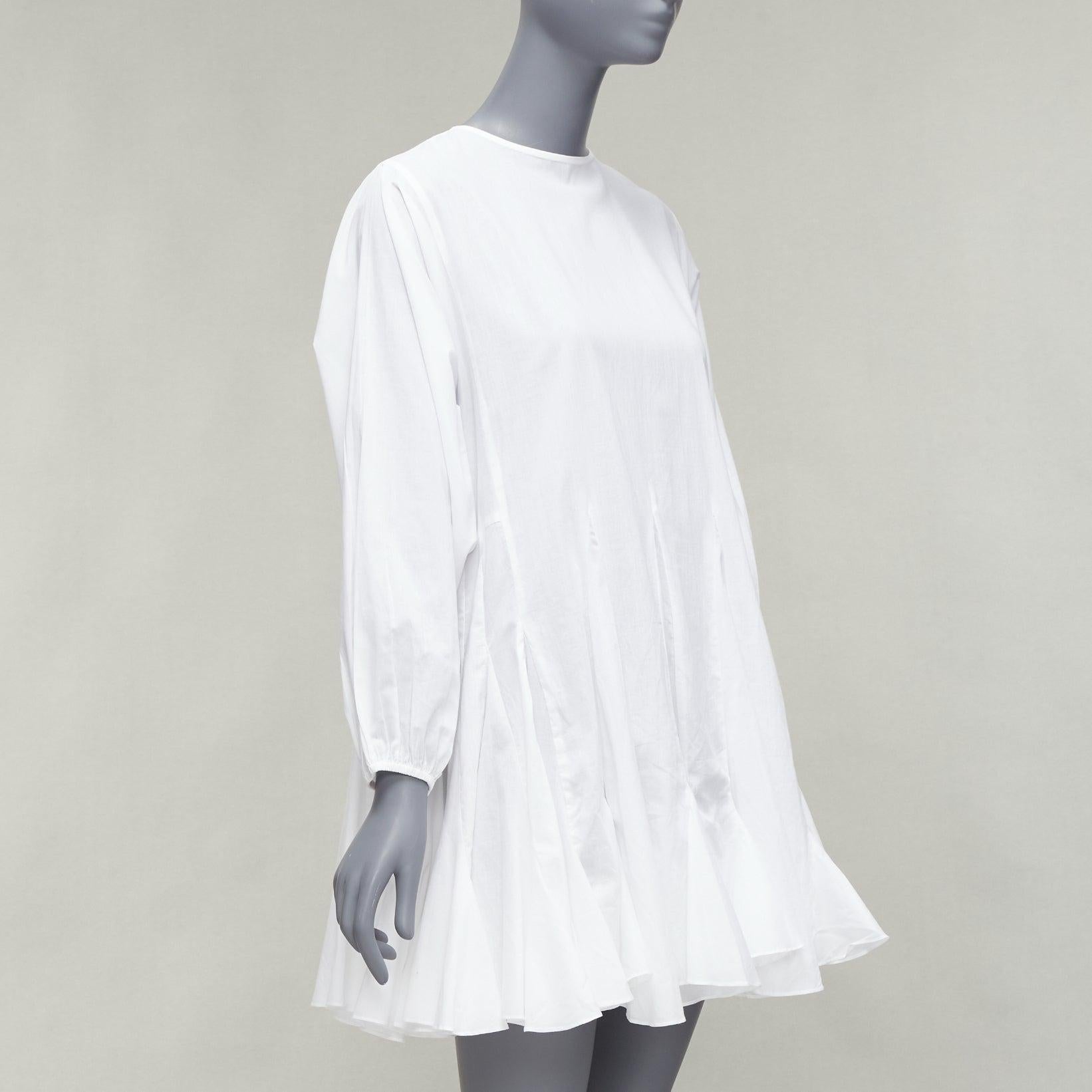 RHODE Ella white cotton long sleeve flutter hem tent dress XS In Good Condition For Sale In Hong Kong, NT