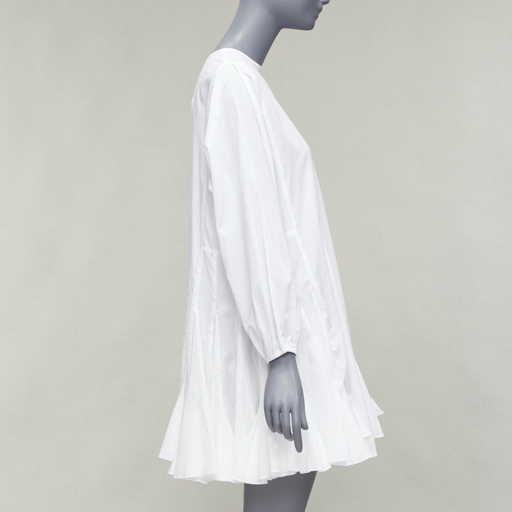 RHODE Ella white cotton long sleeve flutter hem tent dress XS In Good Condition For Sale In Hong Kong, NT