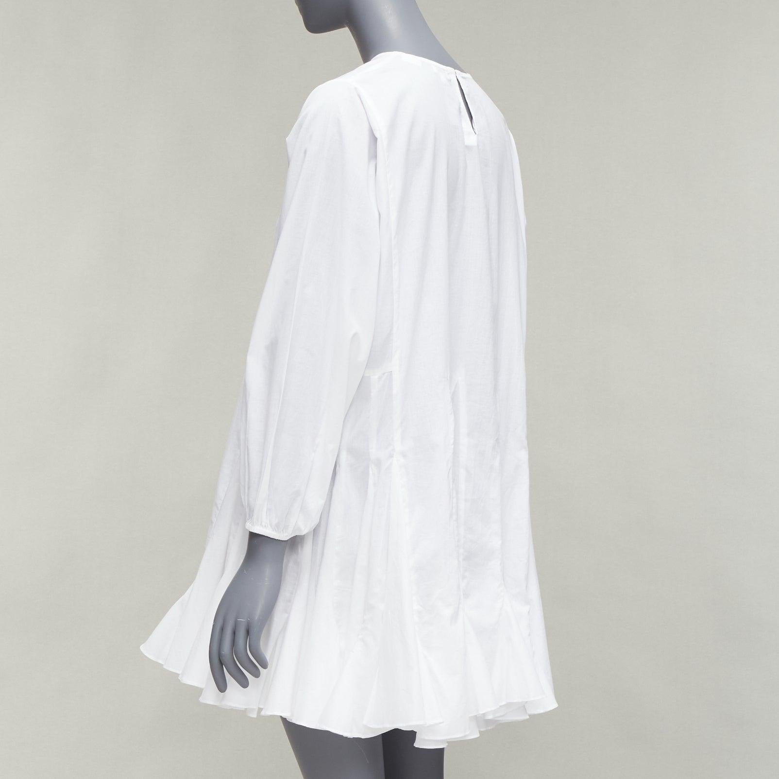 RHODE Ella white cotton long sleeve flutter hem tent dress XS For Sale 1