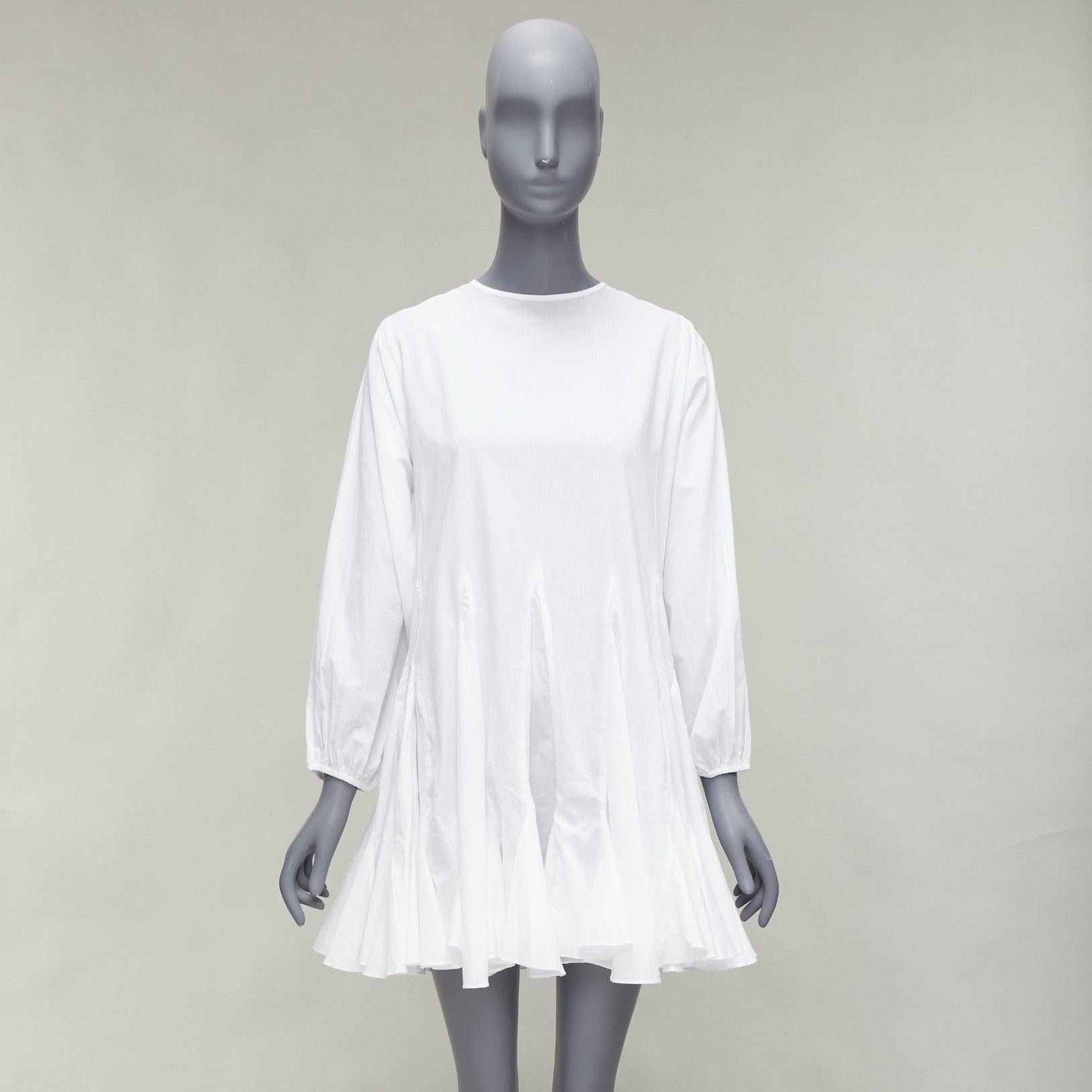 RHODE Ella white cotton long sleeve flutter hem tent dress XS For Sale 4
