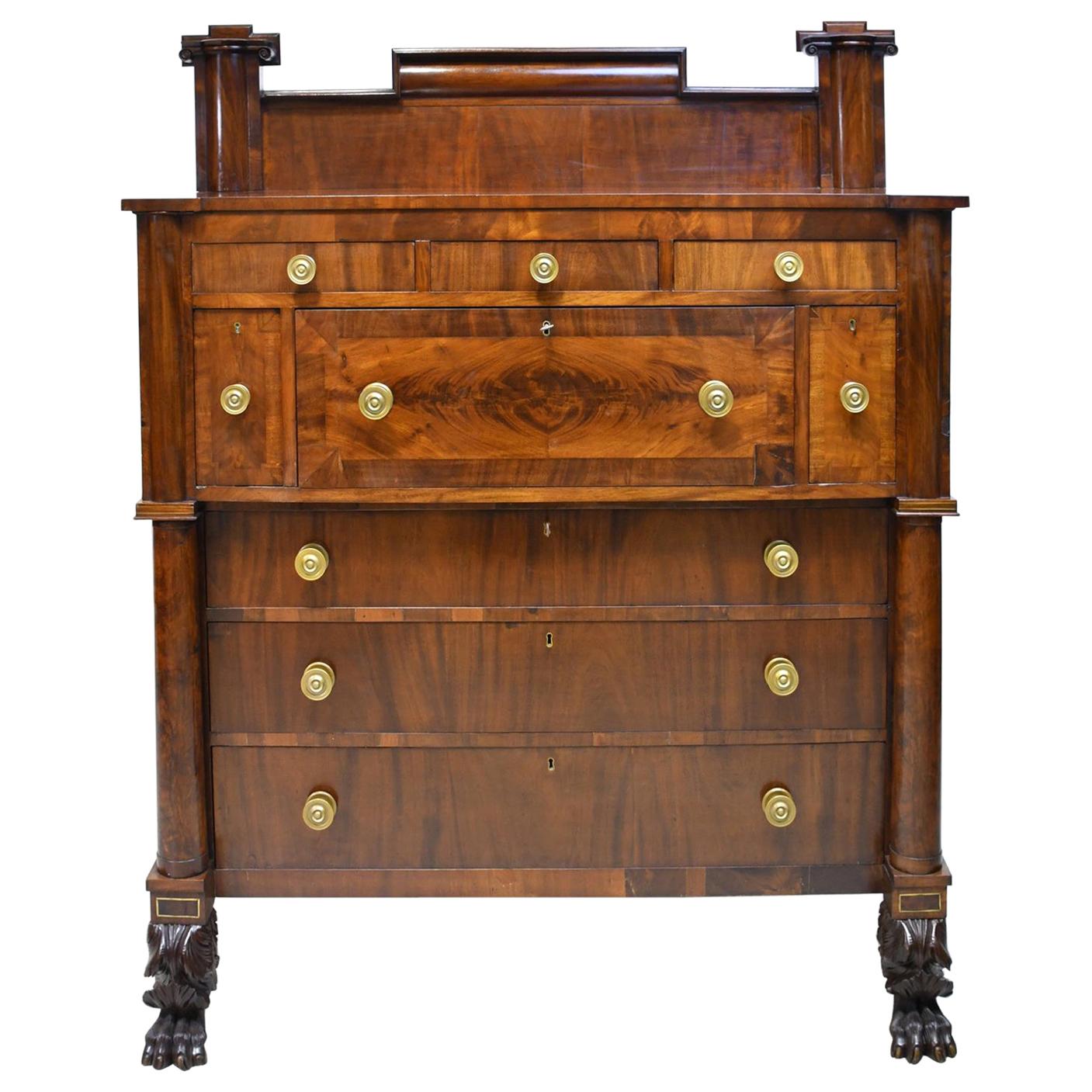 Rhode Island Empire Butler's Chest of Drawers with Desk in Mahogany, circa 1825