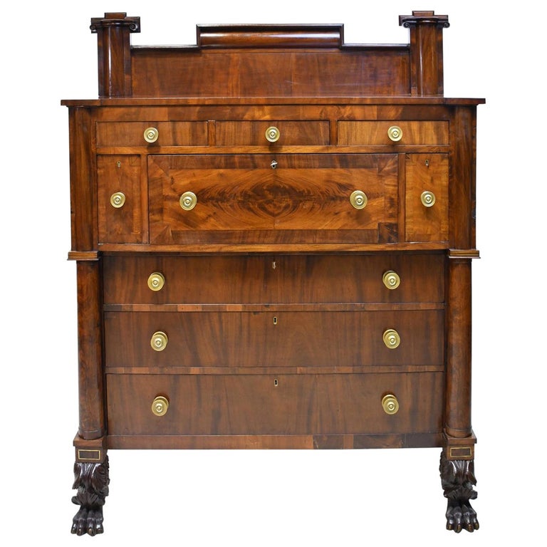 Rhode Island Empire Butler's Chest of Drawers with Desk in Mahogany, circa 1825 For Sale