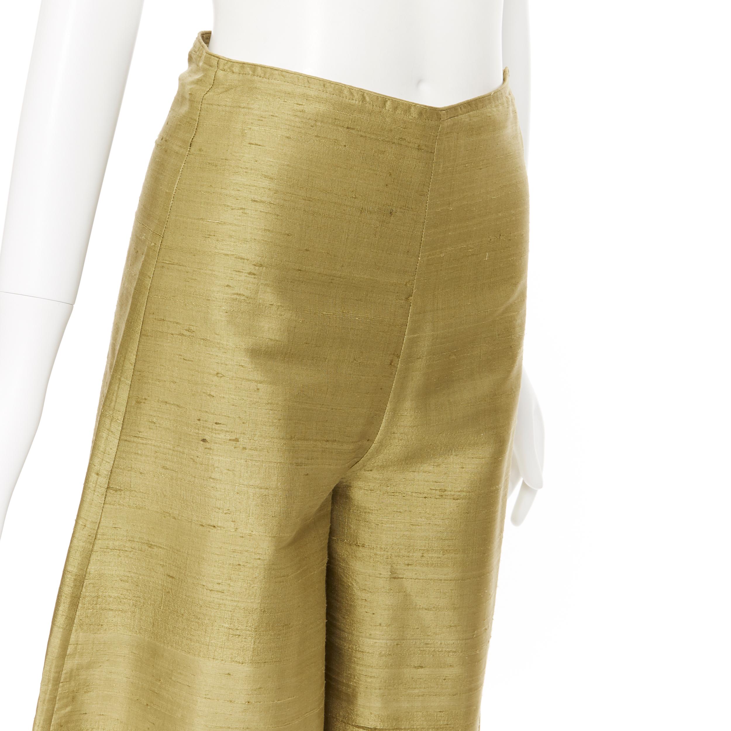 RHODE Resort 100% raw silk green wide flared trousers pants XS 26
