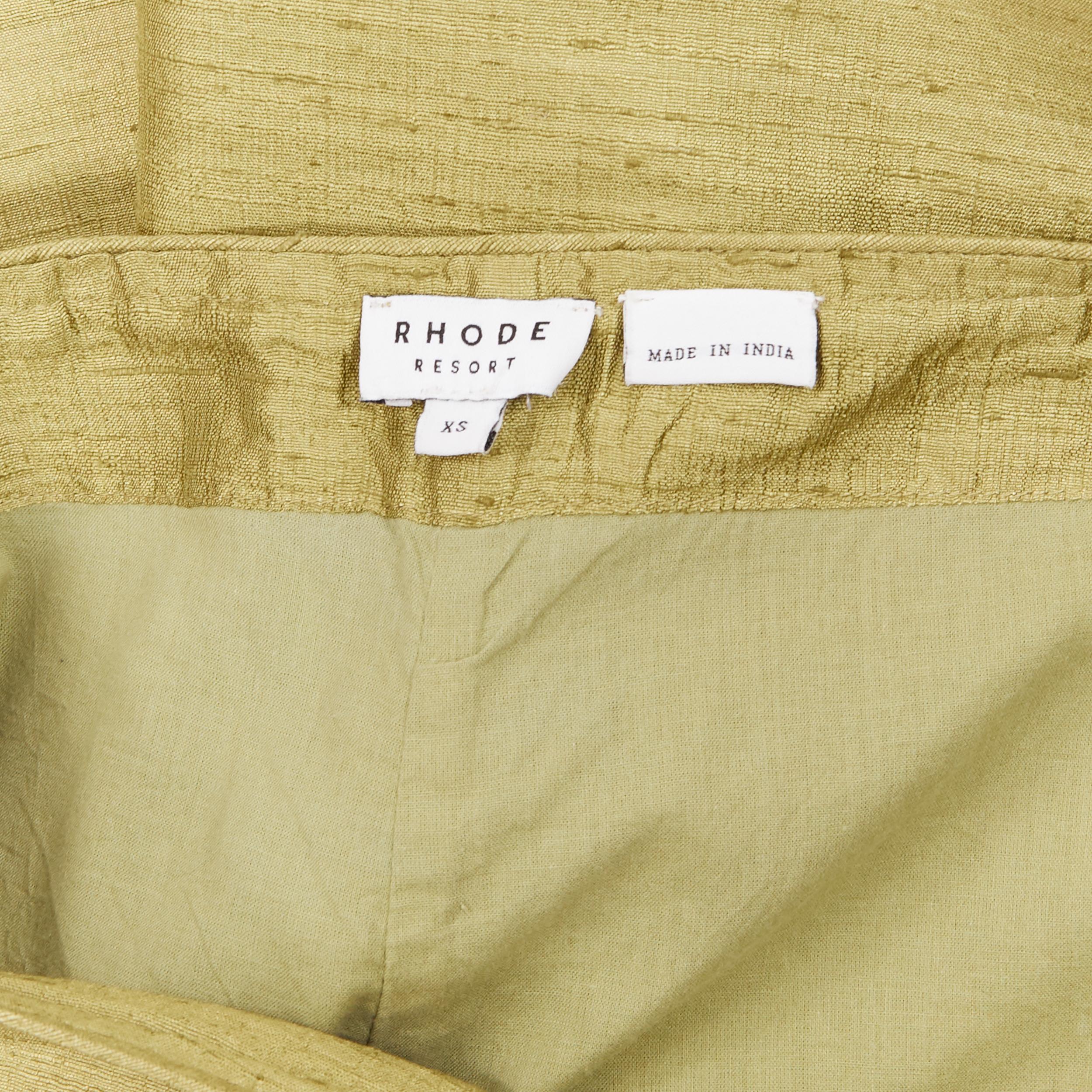 Women's RHODE Resort 100% raw silk green wide flared trousers pants XS 26
