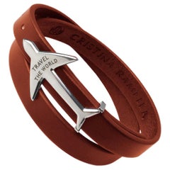 Rhodium and Brown Airplane leather bracelet 