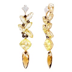 Rhodium and Gold-Plated Dangle Earrings with Lemon and Cognac Quartz 
Diamonds