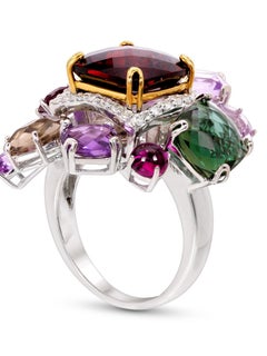 Rhodium and Gold-Plated Multi-Stone Fashion Ring