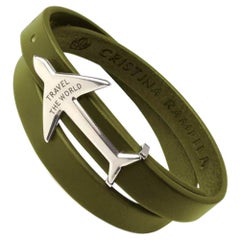Rhodium and Green Airplane leather bracelet 