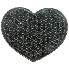 Rhodium and Silver Black Diamond Heart Ring