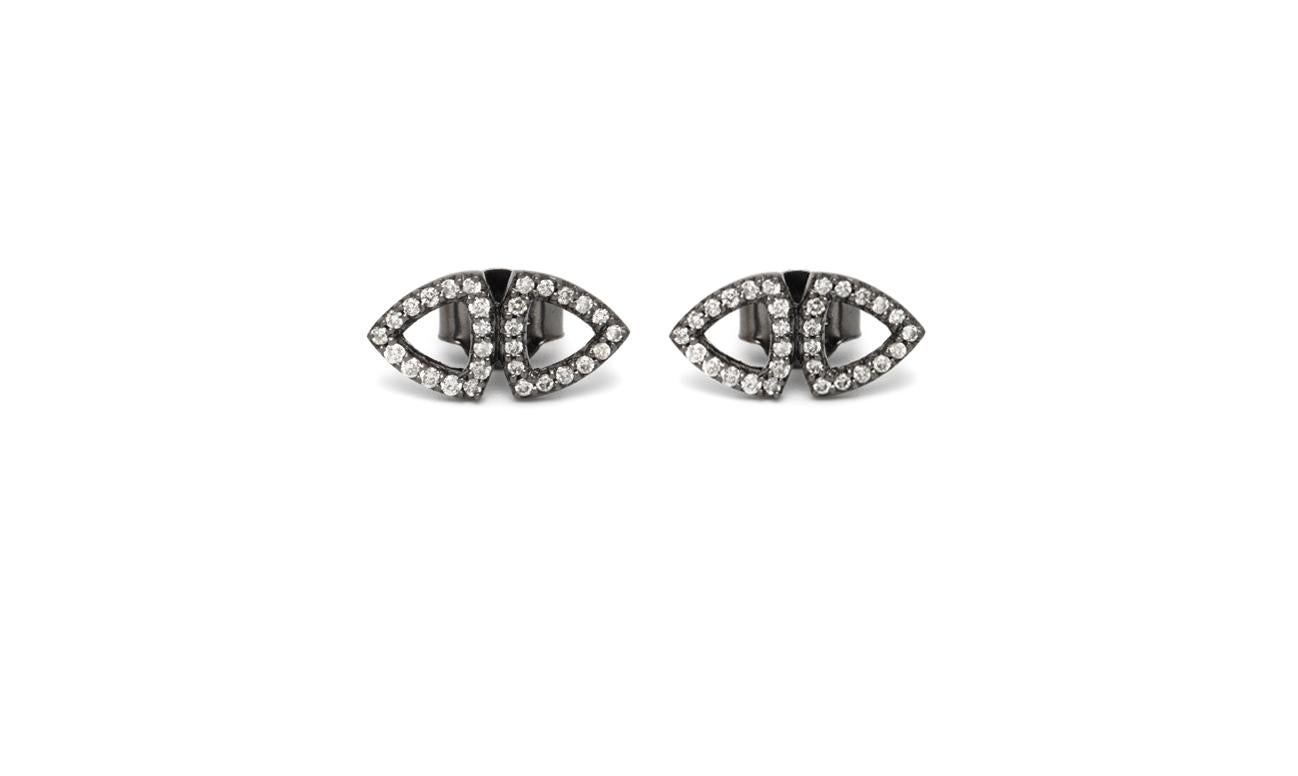 Modern Rhodium and White Diamonds Elements Stud Earrings For Sale
