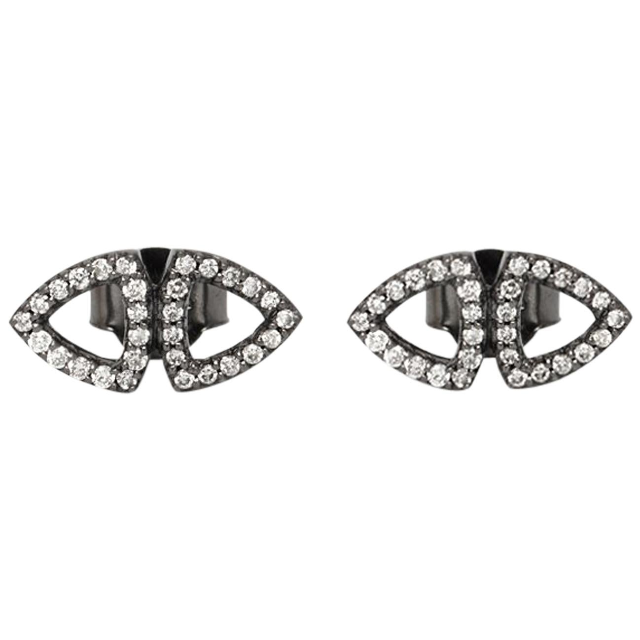 Rhodium and White Diamonds Elements Stud Earrings For Sale