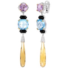 Rhodium and Yellow Gold-Plated Silver Dangle Earrings with Mix Stones