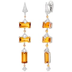 Rhodium and Yellow Gold-Plated Silver Earrings with Citrine and White Diamonds
