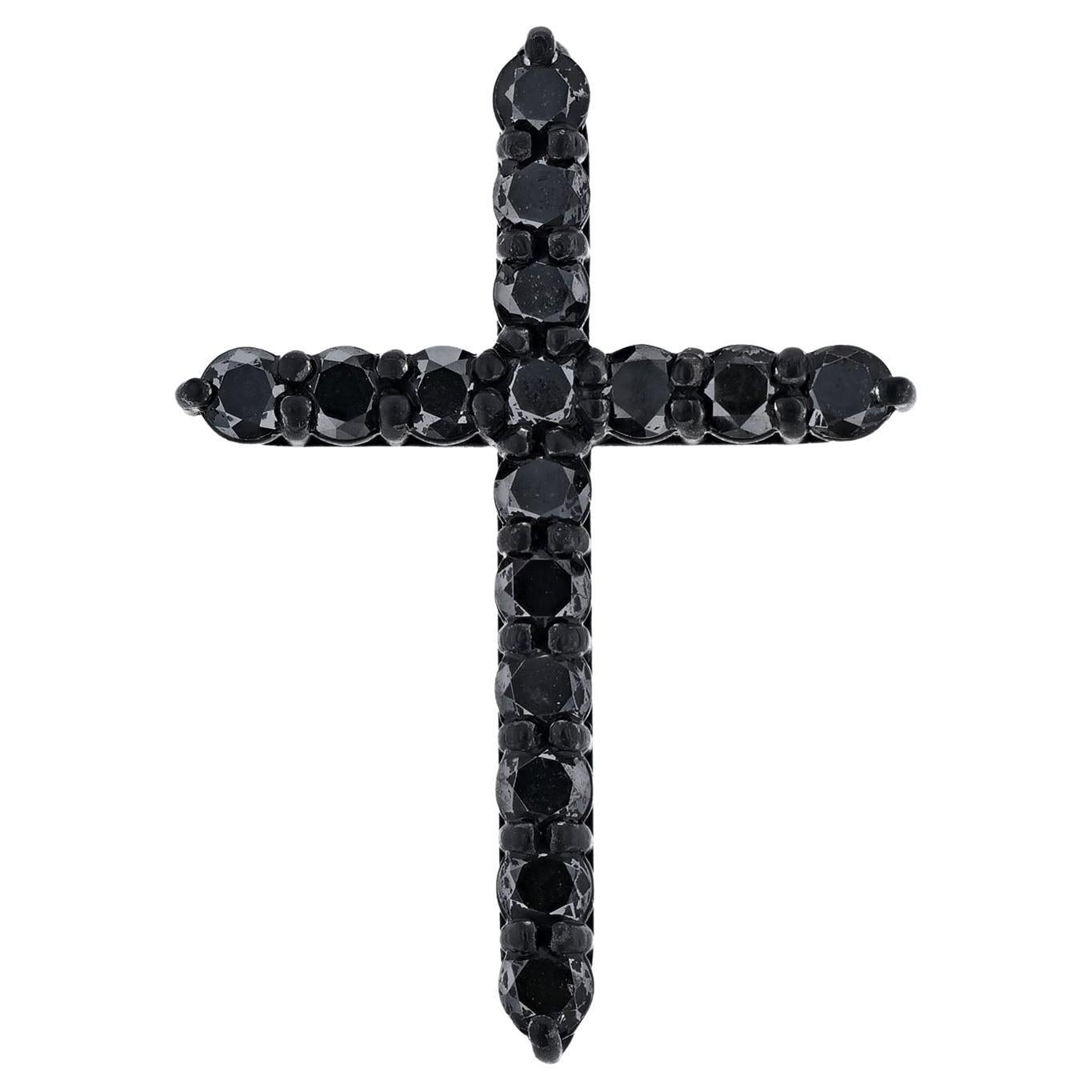 Rhodium Black Diamond Cross Pendant, 1.50ct.