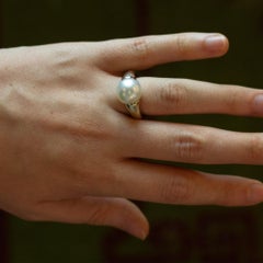 Rhodium Plated 18 Karat Yellow Gold, Diamond and South Sea Pearl Ring