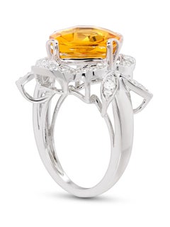 Rhodium-Plated 3.3 Carat Citrine and Diamond Cocktail Ring