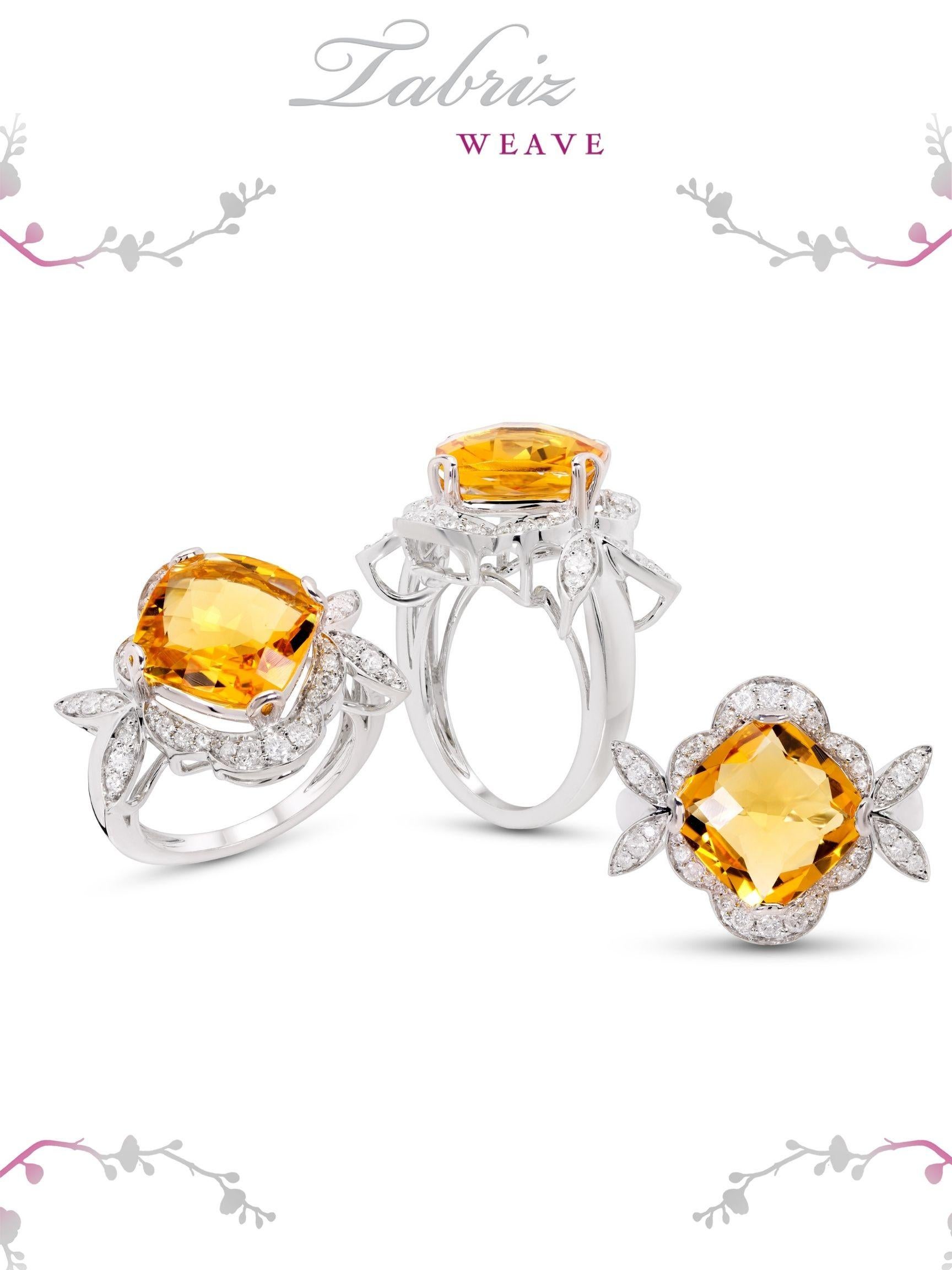 Rhodium-Plated 3.3 Carat Citrine and Diamond Cocktail Ring In New Condition For Sale In New York, NY