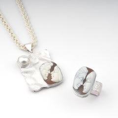 Rhodium-Plated 925 Sterling Silver Sea Shell Cameos Ring Necklace Set