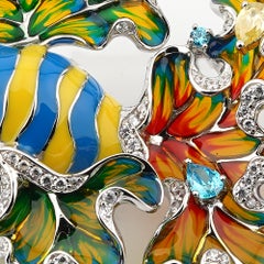 Rhodium Plated 925 Sterling Silver with Enamels Clownfish Shaped Brooch