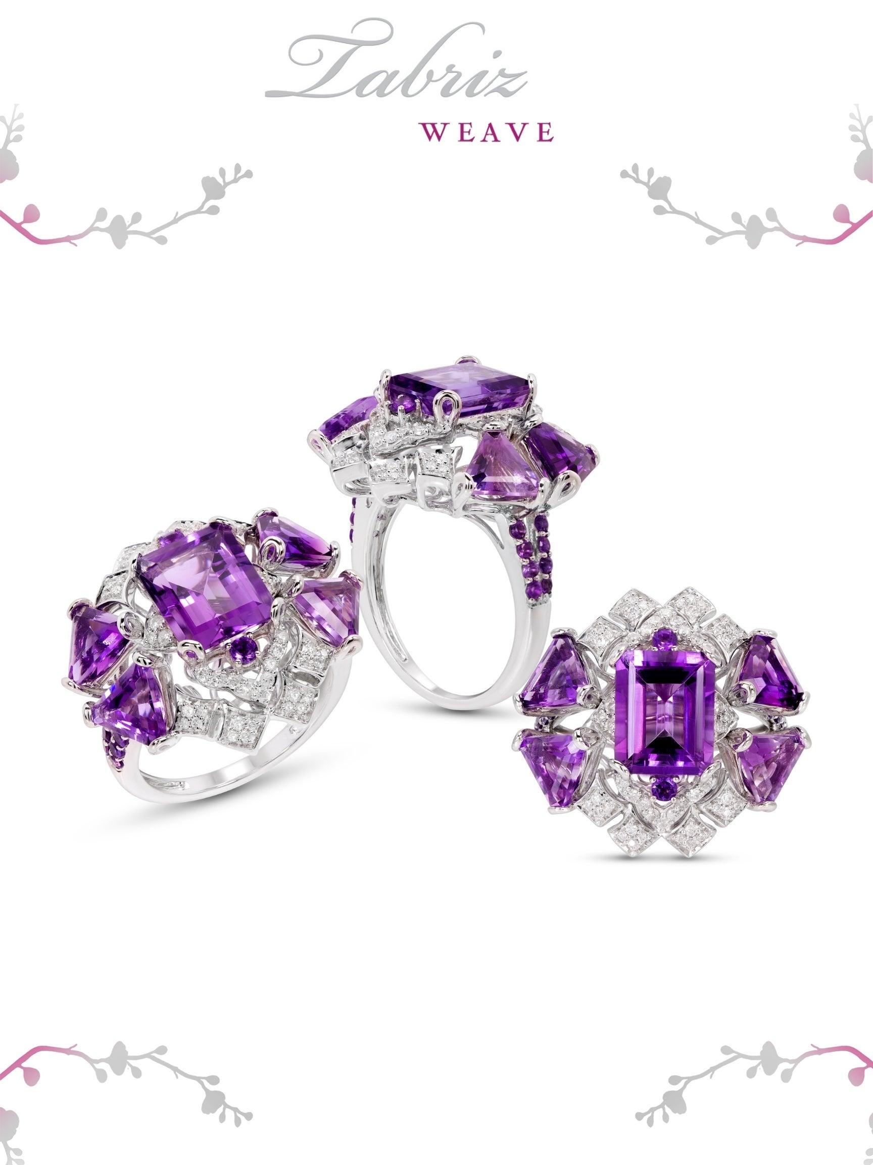 For Sale:  Rhodium-Plated Amethyst and Diamonds Fashion Ring 4