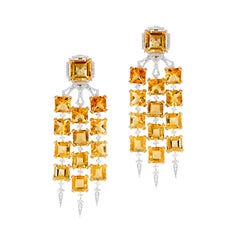 Rhodium-Plated Chandelier Earrings with Citrine and White Diamonds