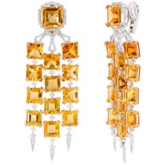 Rhodium-Plated Chandelier Earrings with Citrine and White Diamonds