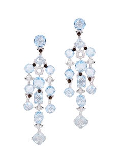 Rhodium-Plated Chandelier Earrings with Sky Blue Topaz Smoky Quartz and Diamonds