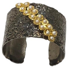 Rhodium Plated Cuff with 22k Gold & Pearls