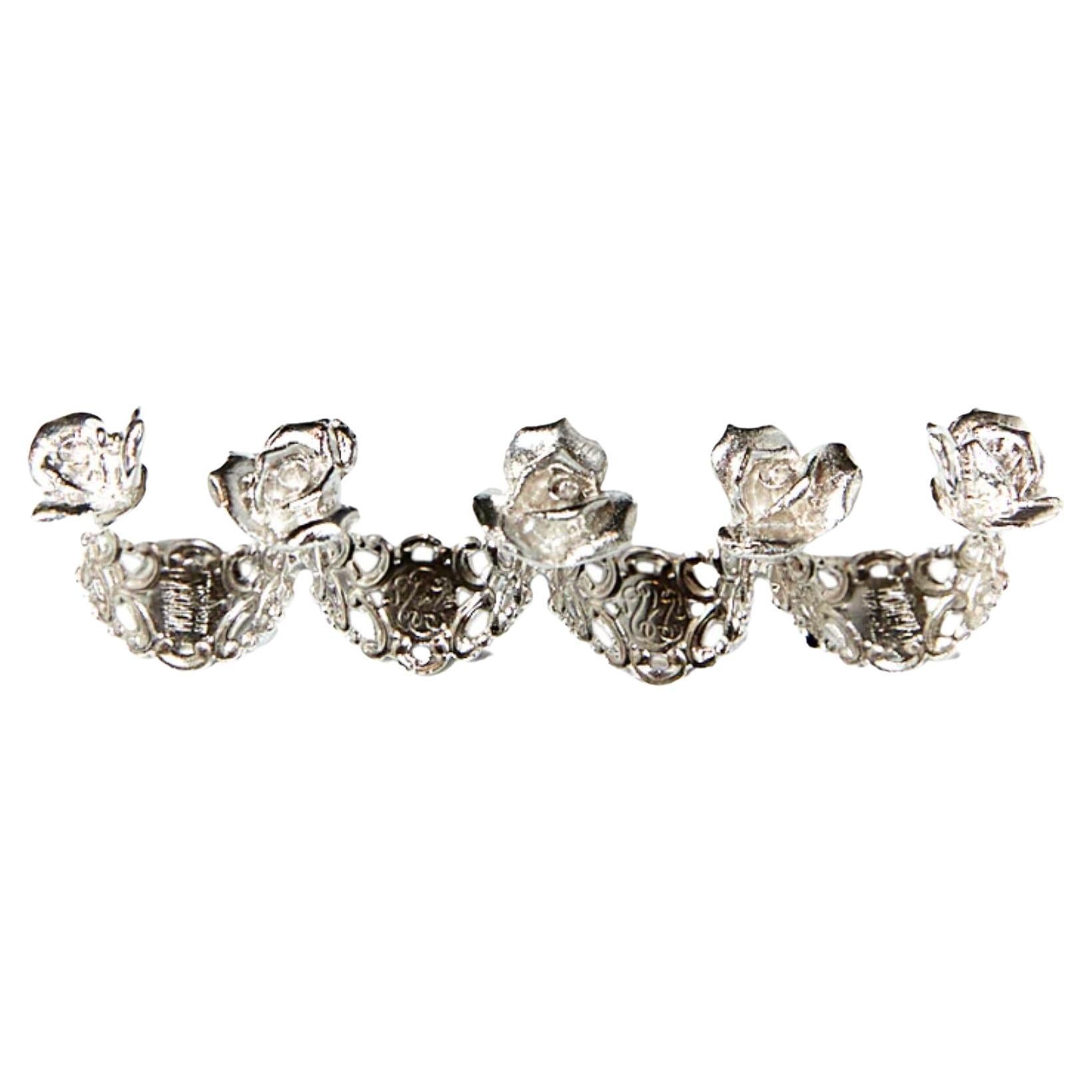 Rhodium Plated Quad-Knuckle Rosette Ring For Sale