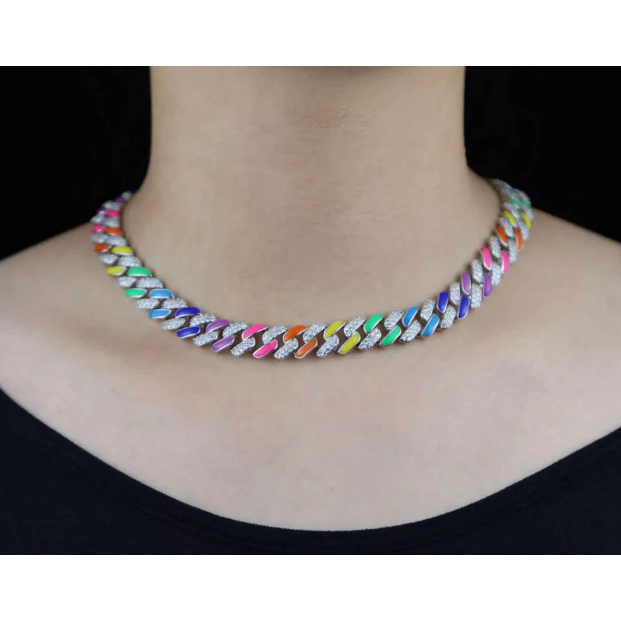 Donna Collana a maglie cubane arcobaleno placcate in rodio in vendita