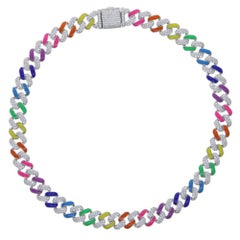 Rhodium Plated Rainbow Cuban Link Necklace