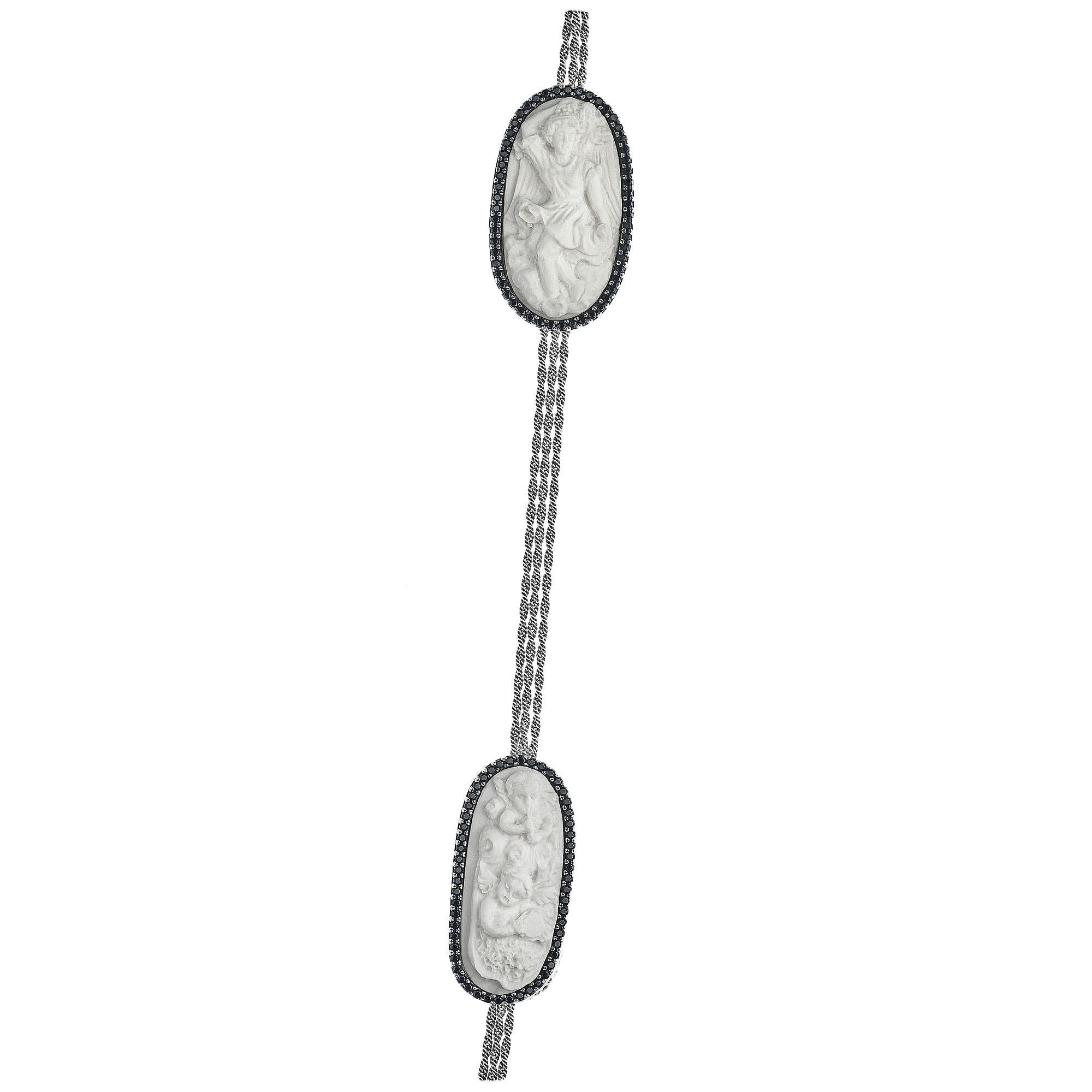 Rhodium Plated Sterling Silver Ruthenium Finish and Fine Porcelain
Handmade in Italy

The beauty of the antique is imbued with a contemporary form for a timeless jewel in this collection. Each piece is unmistakably original, striking, and