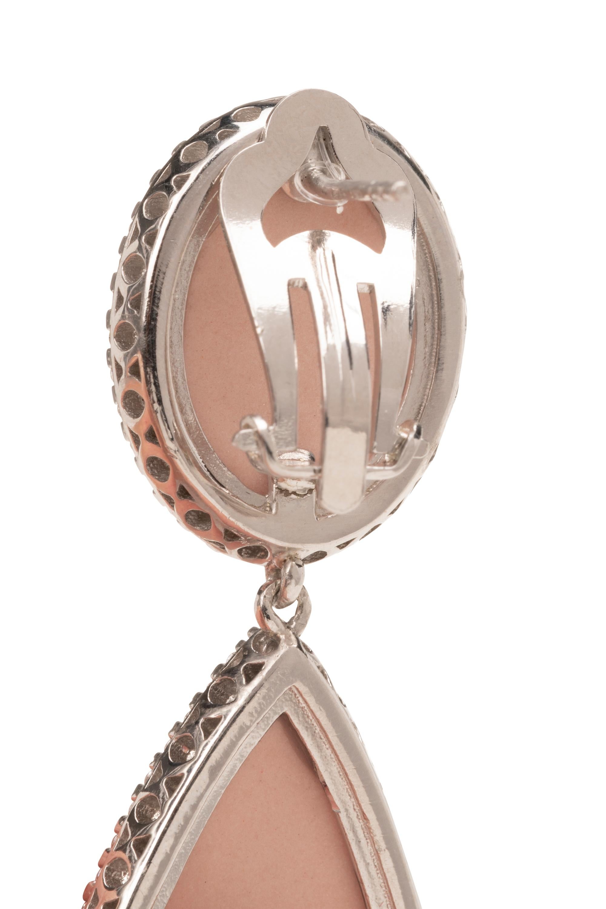 Rhodium Plated Sterling Silver Dancing Goddess Earrings in Pink For Sale 1