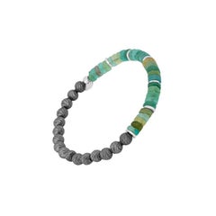 Rhodium Plated Sterling Silver Graffiato Oceana Bracelet with Roman Glass, Size L
