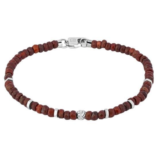 Rhodium Plated Sterling Silver Nodo Bracelet with Rainbow Jasper, Size L For Sale