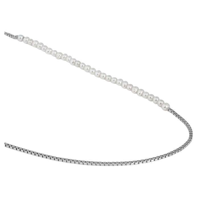 Collier de poseidon en argent sterling plaqué rhodium avec perles blanches
