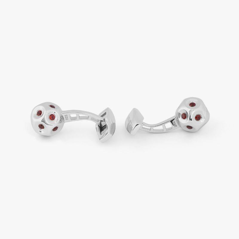 Rhodium Plated Sterling Silver Precious Crater Cufflinks & Studs Set with Garnet

Inspired by the moon, these cufflinks have been made from a classic ball shape but has had 