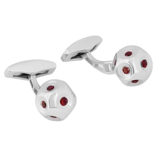 Rhodium Plated Sterling Silver Precious Crater Cufflinks & Studs Set with Garnet For Sale