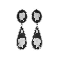 Rhodium Plated Sterling Silver Profile of a Woman in Ancient Rome Earrings